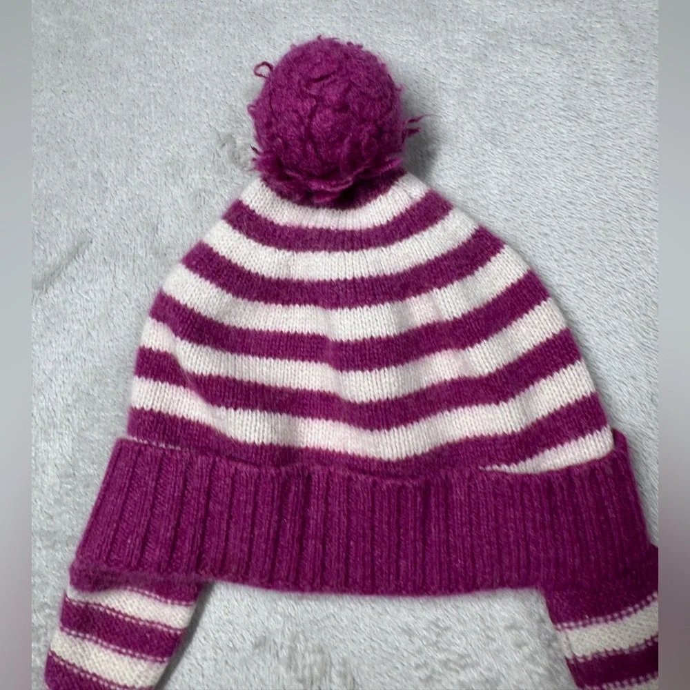 Baby CZ by Carolina Zapf 100% Cashmere Knit Pom Striped Ear Muff Beanie 18-24 M